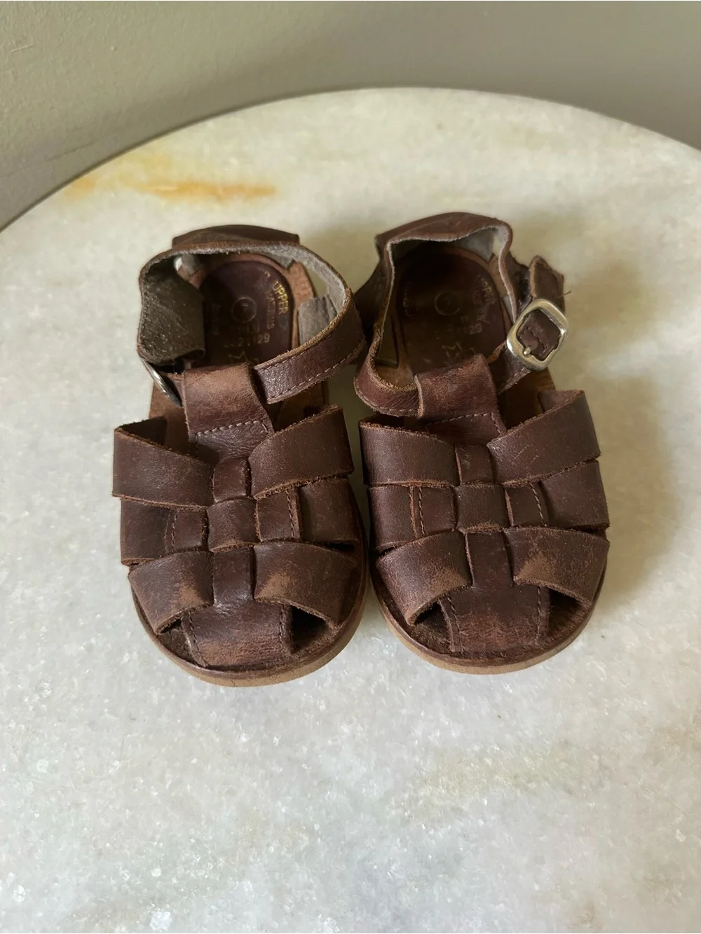 Kids Brown Leather Fisherman Sandals